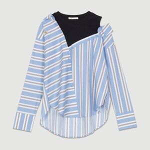 Maje Blue and White Striped Blouse